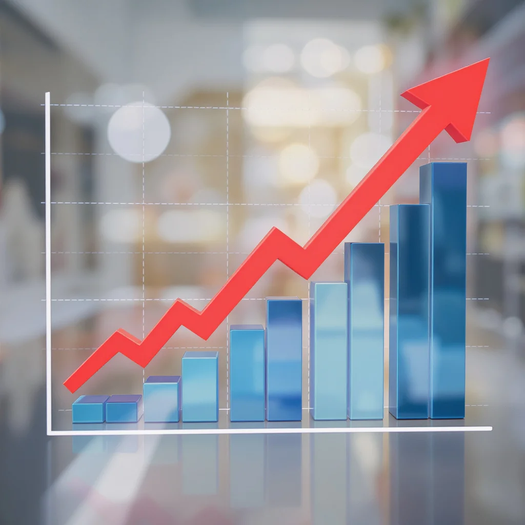 Happy business owner reviewing positive ROI report on tablet