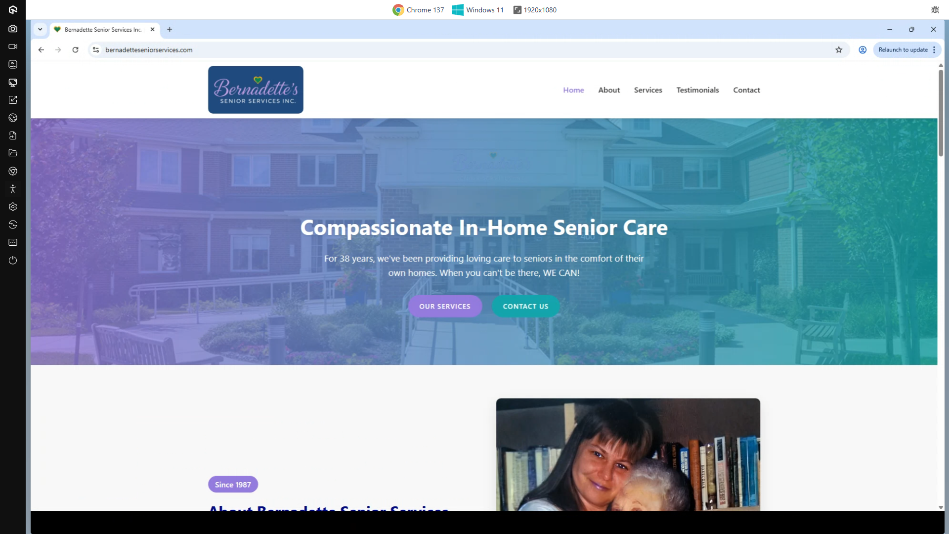 Bernadetteseniorservices.com On A 1920x1080 Screen Running Windows 11 Using Google Chorme