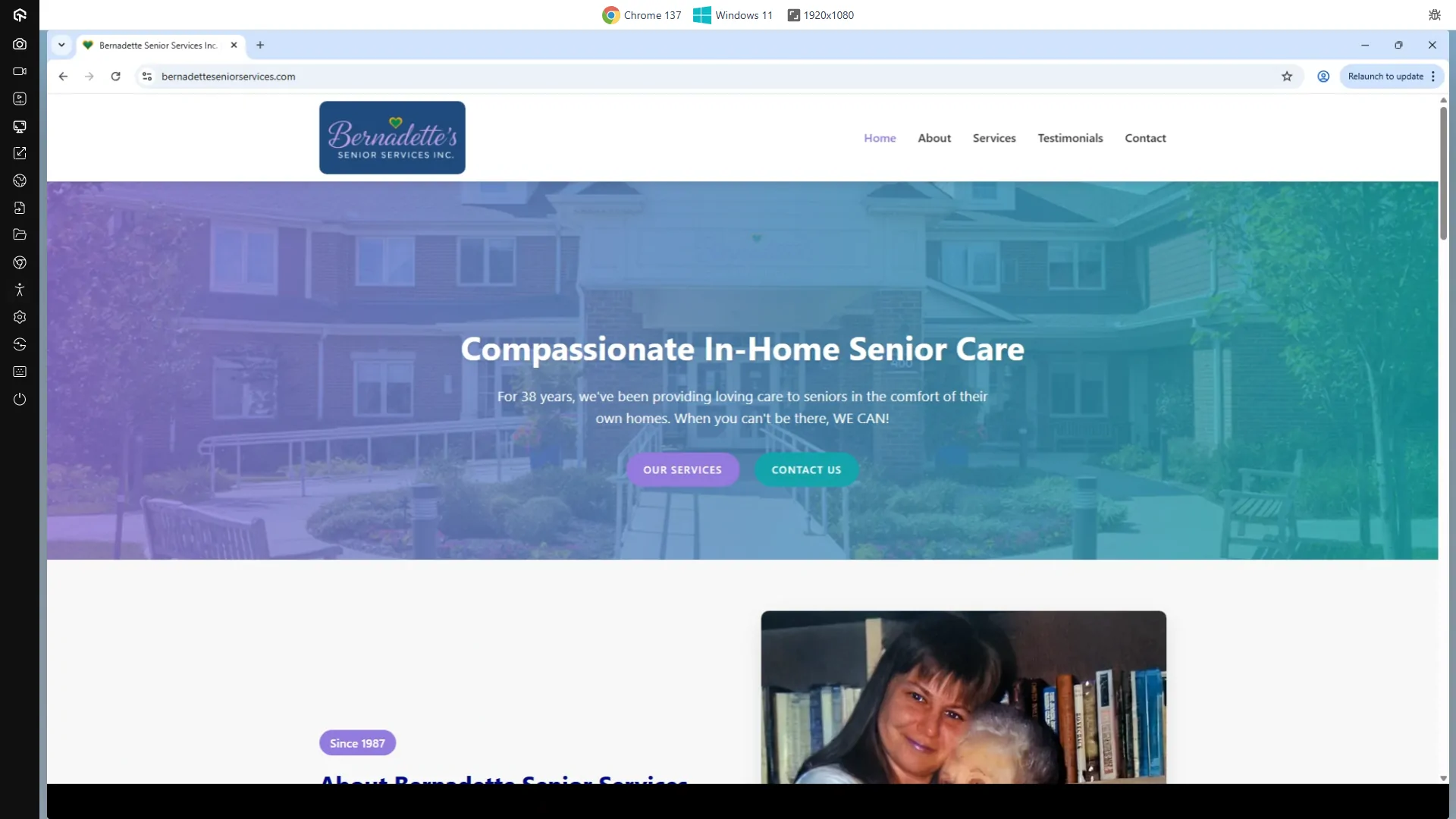 Bernadetteseniorservices.com On A 1920x1080 Screen Running Windows 11 Using Google Chorme