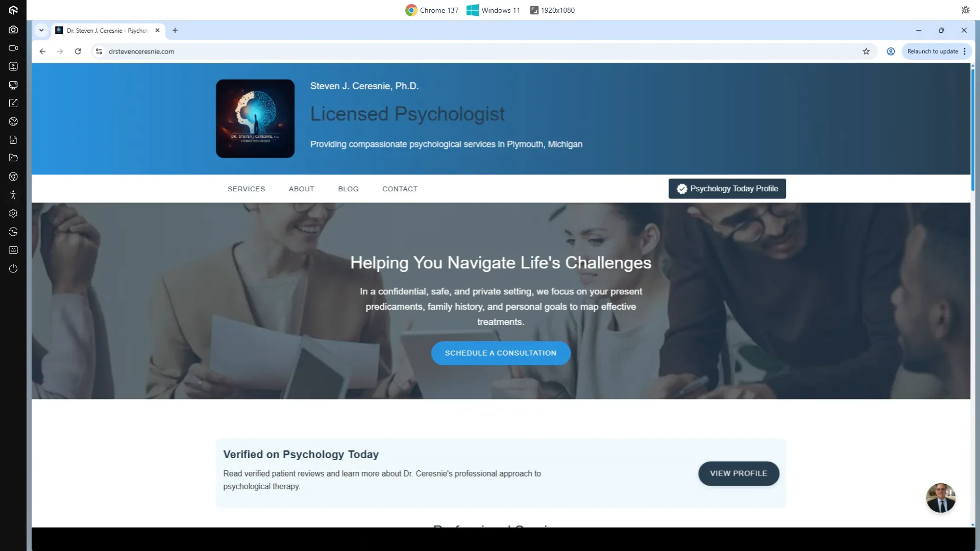 Drstevenceresnie.com On A 1920x1080 Screen Running Windows 11 Using Google Chorme