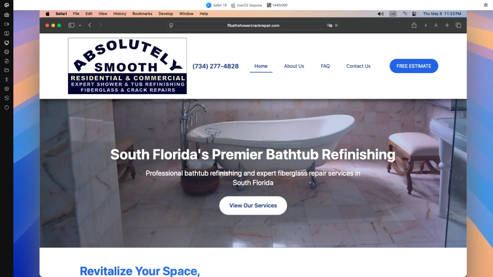 Flbathshowercrackrepair.com On A 1440x900 Screen Running MacOS Sequoia Using Safari