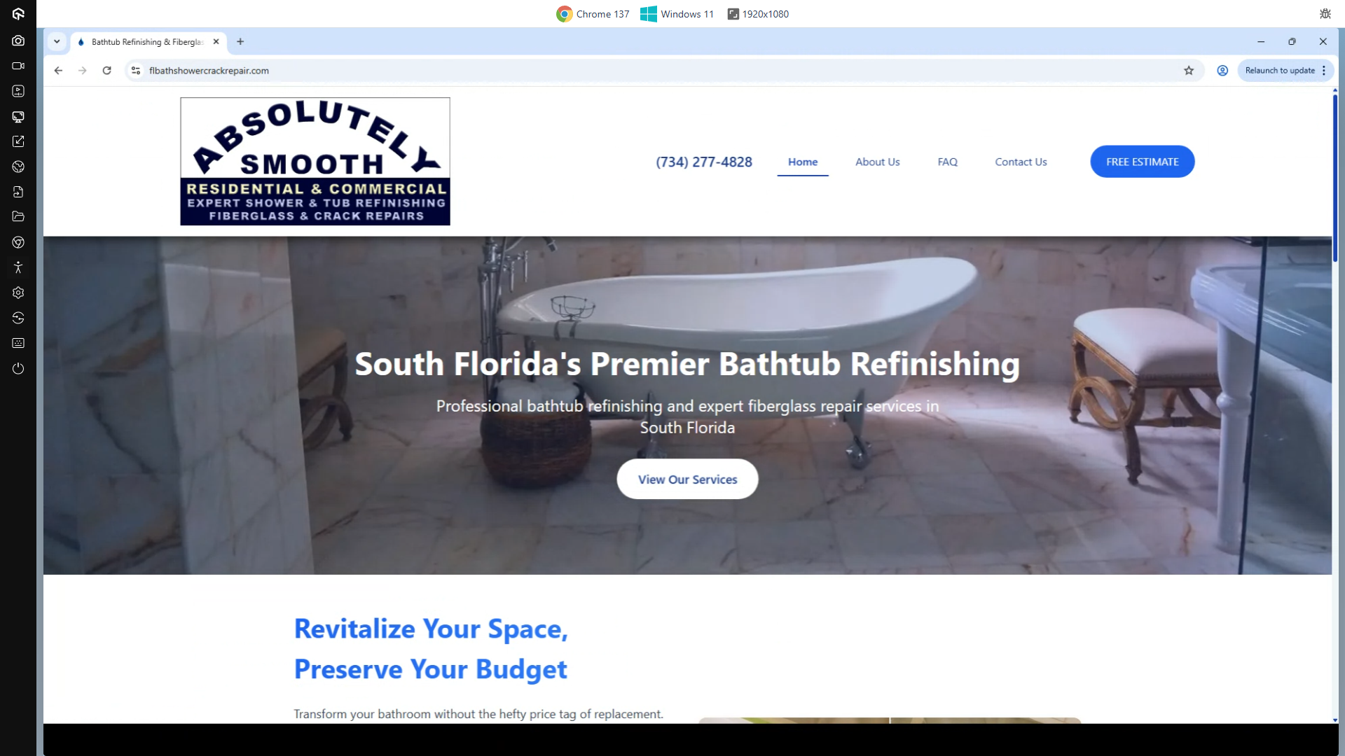 Flbathshowercrackrepair.com On A 1920x1080 Screen Running Windows 11 Using Google Chorme