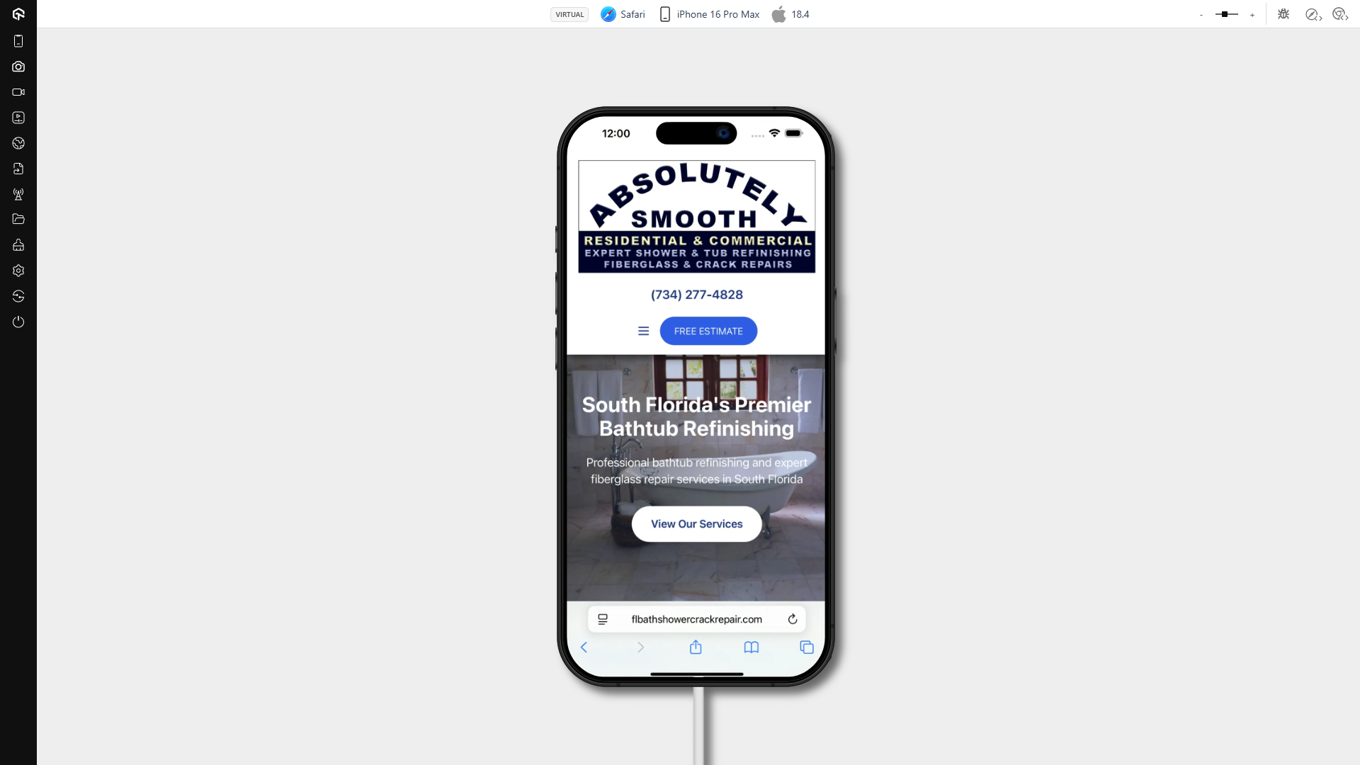 Flbathshowercrackrepair.com On An IPhone 16 Pro Max Using Safari