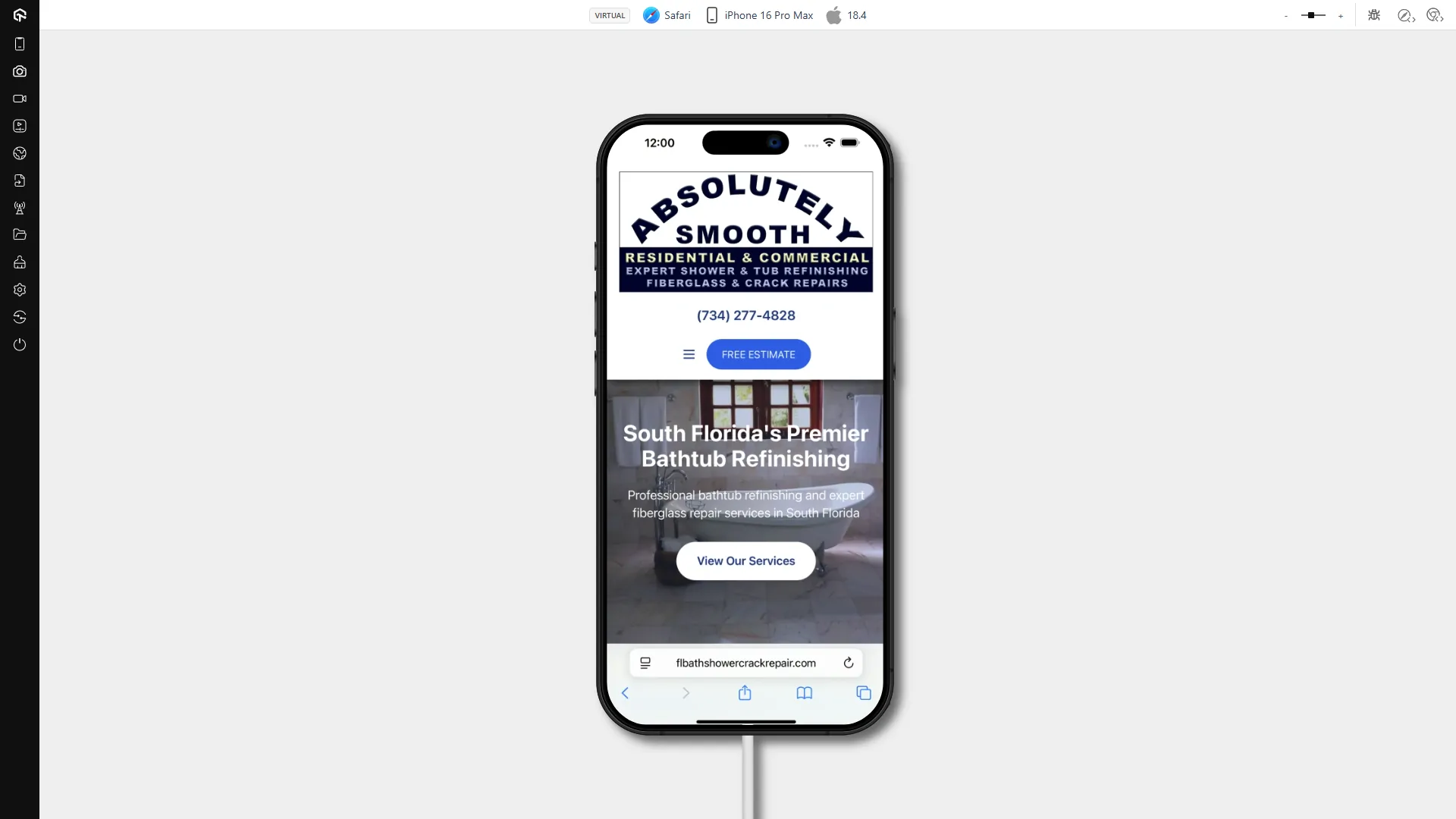 Flbathshowercrackrepair.com On An IPhone 16 Pro Max Using Safari