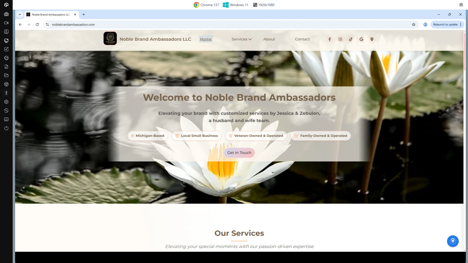 Noblebrandambassadors.com On A 1920x1080 Screen Running Windows 11 Using Google Chorme