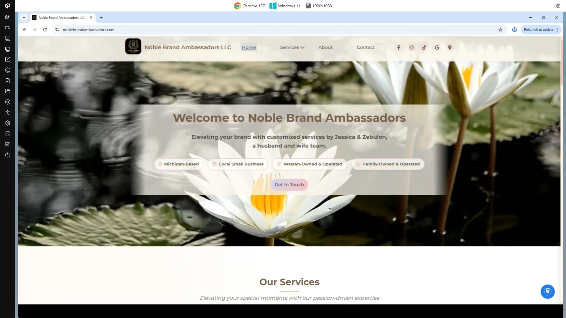 Noblebrandambassadors.com On A 1920x1080 Screen Running Windows 11 Using Google Chorme