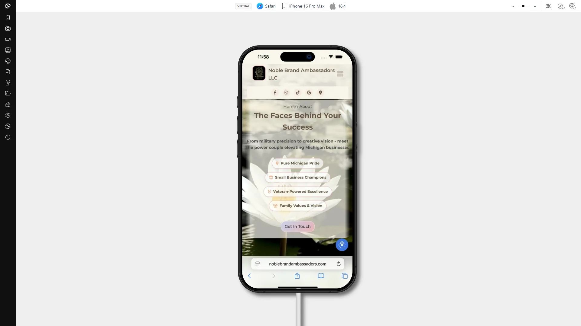 Noblebrandambassadors.com On An IPhone 16 Pro Max Using Safari