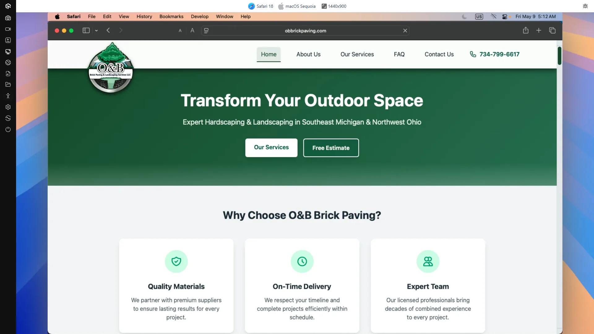 Obbrickpaving.com On A 1440x900 Screen Running MacOS Sequoia Using Safari