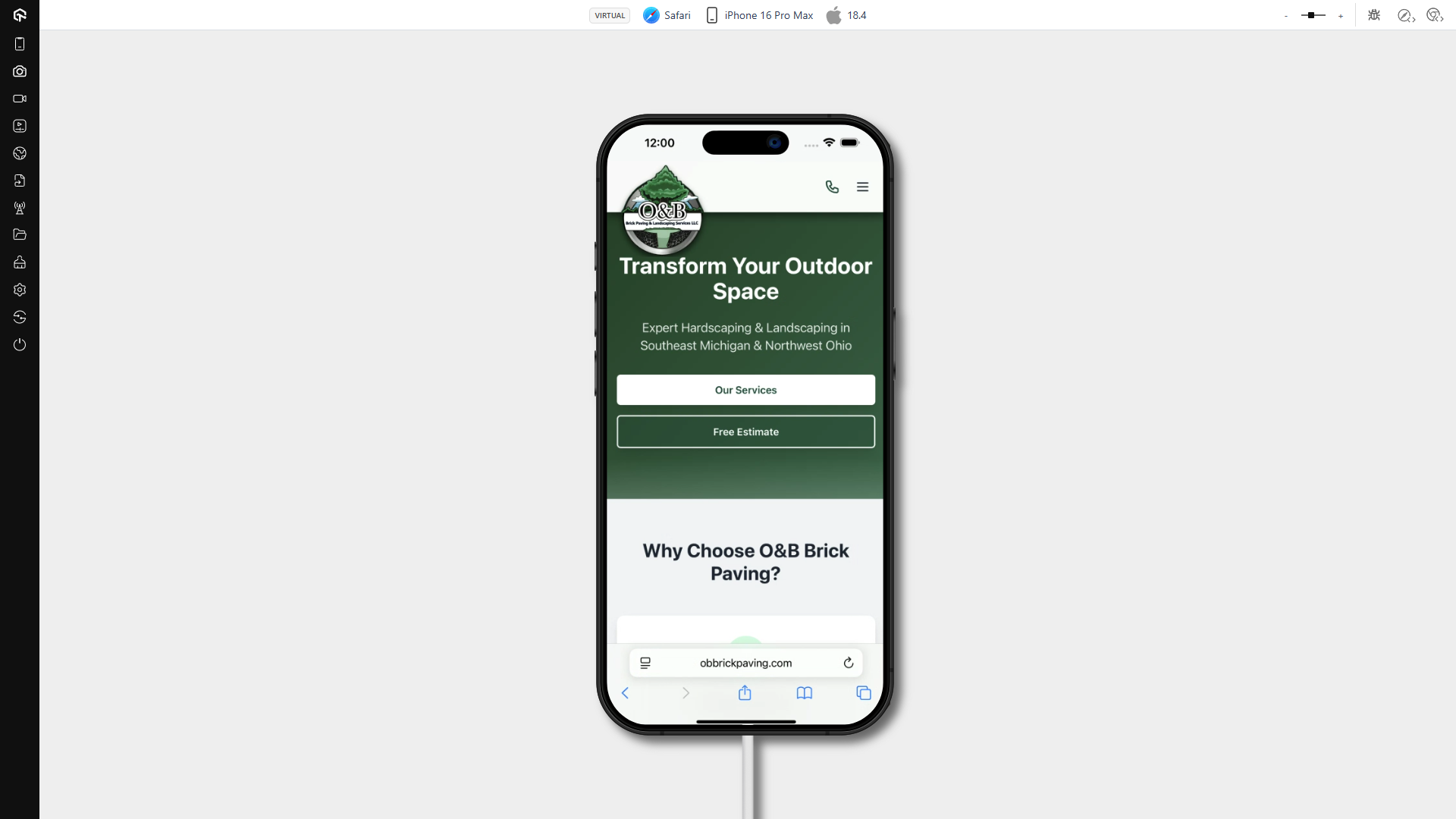 Obbrickpaving.com On An IPhone 16 Pro Max Using Safari