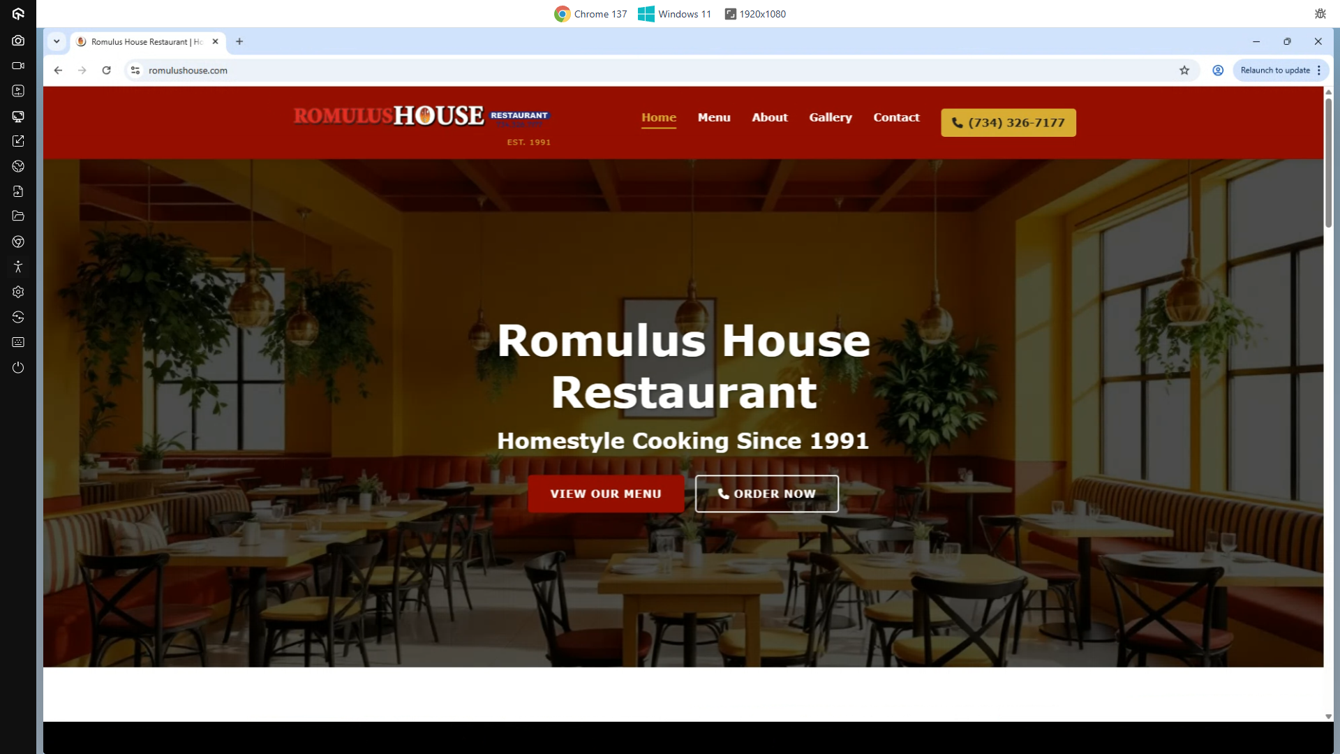 Romulushouse.com On A 1920x1080 Screen Running Windows 11 Using Google Chorme