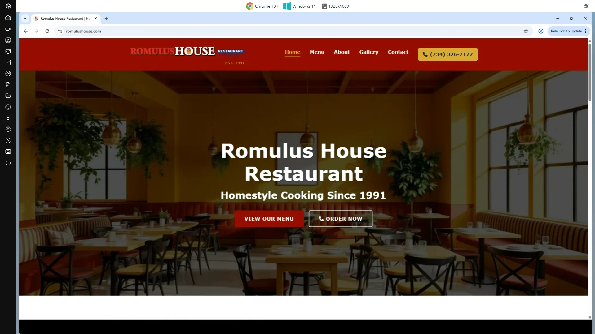 Romulushouse.com On A 1920x1080 Screen Running Windows 11 Using Google Chorme