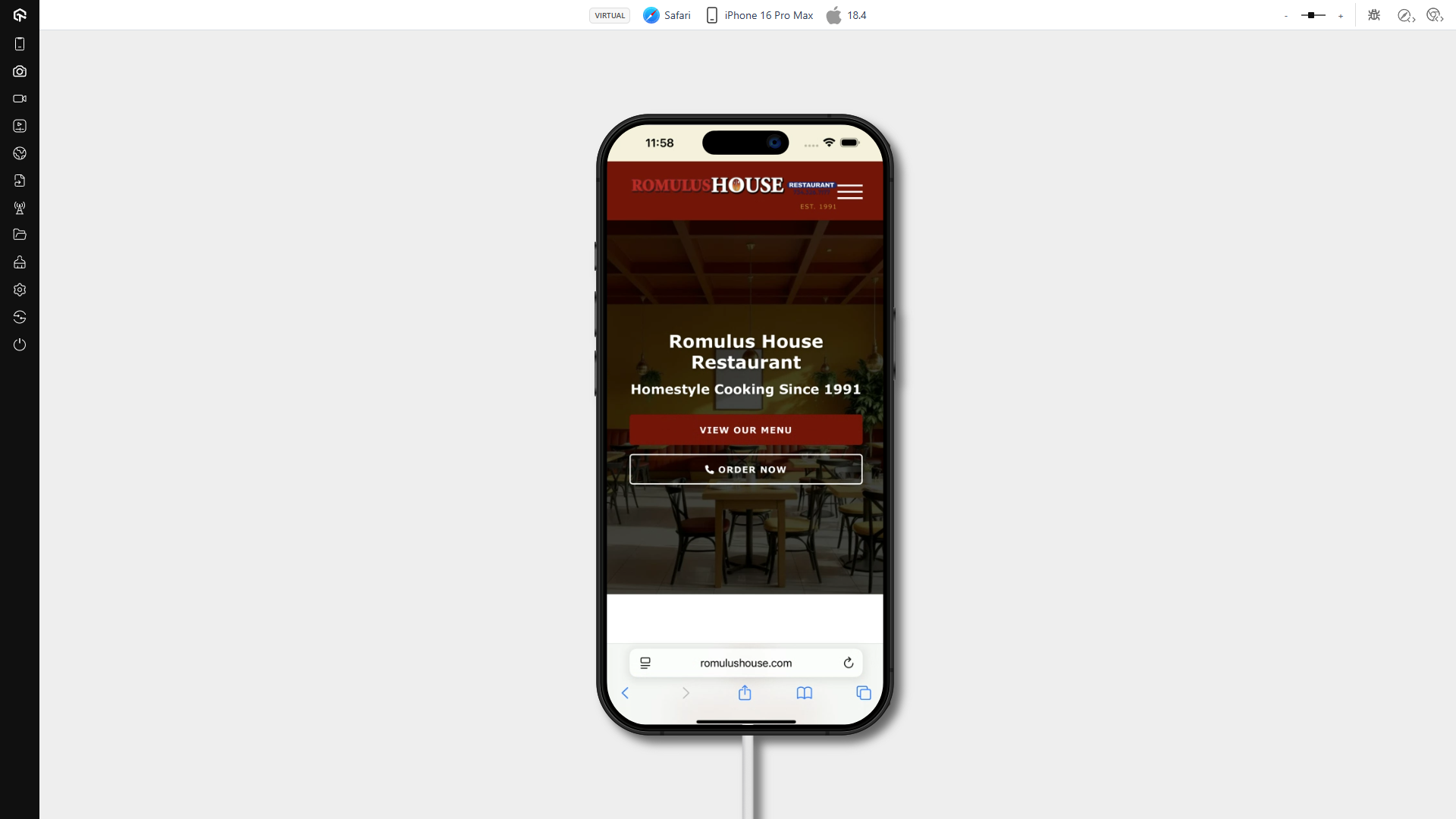 Romulushouse.com On An IPhone 16 Pro Max Using Safari