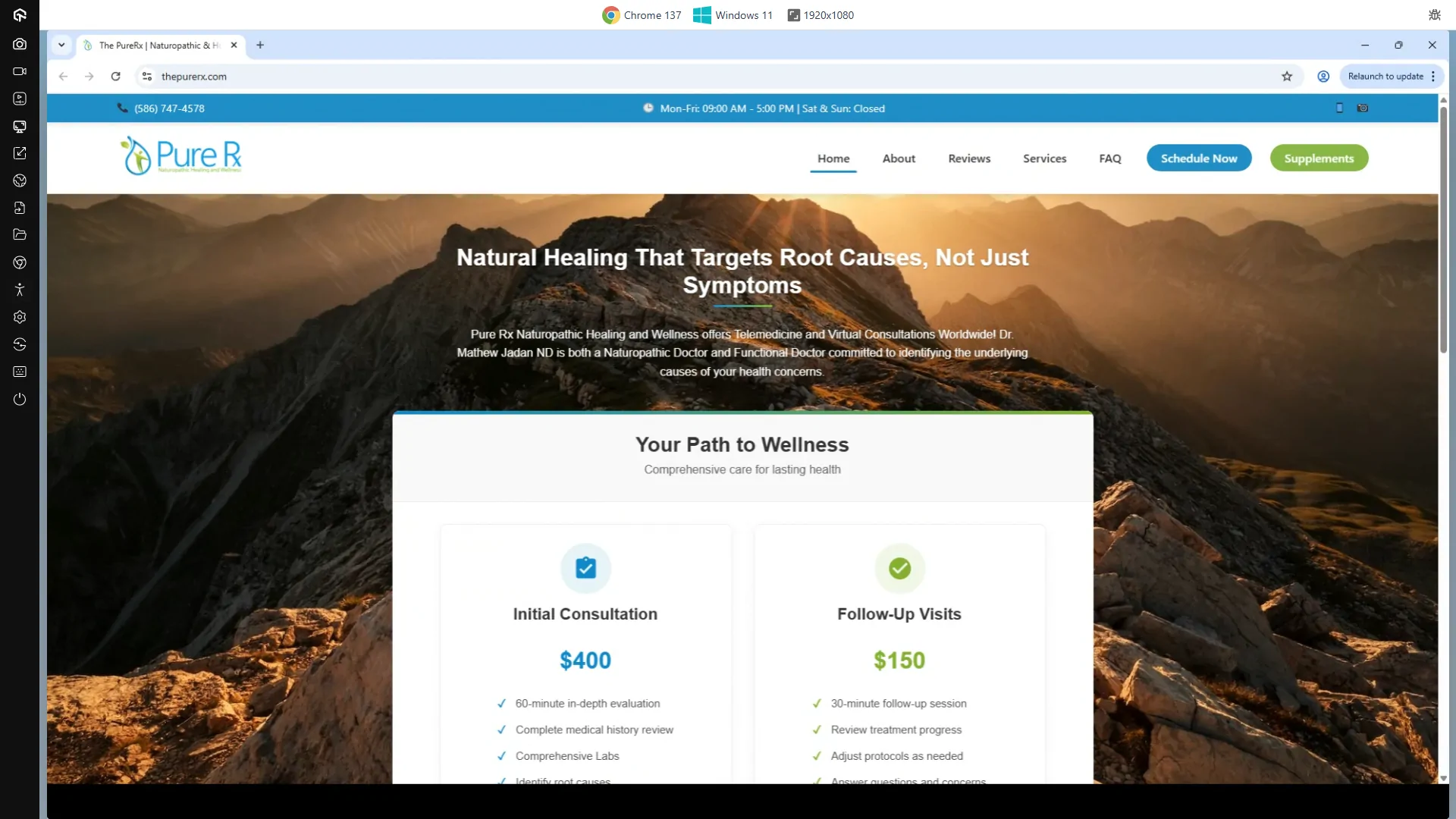 Thepurerx.com On A 1920x1080 Screen Running Windows 11 Using Google Chorme