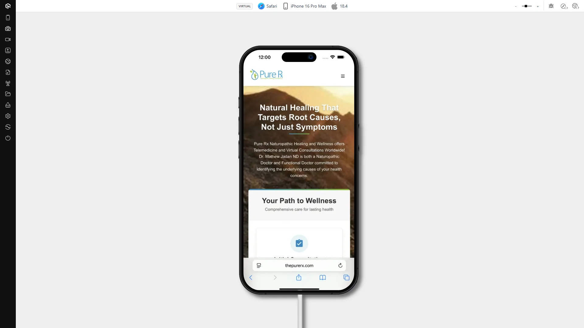 Thepurerx.com On An IPhone 16 Pro Max Using Safari
